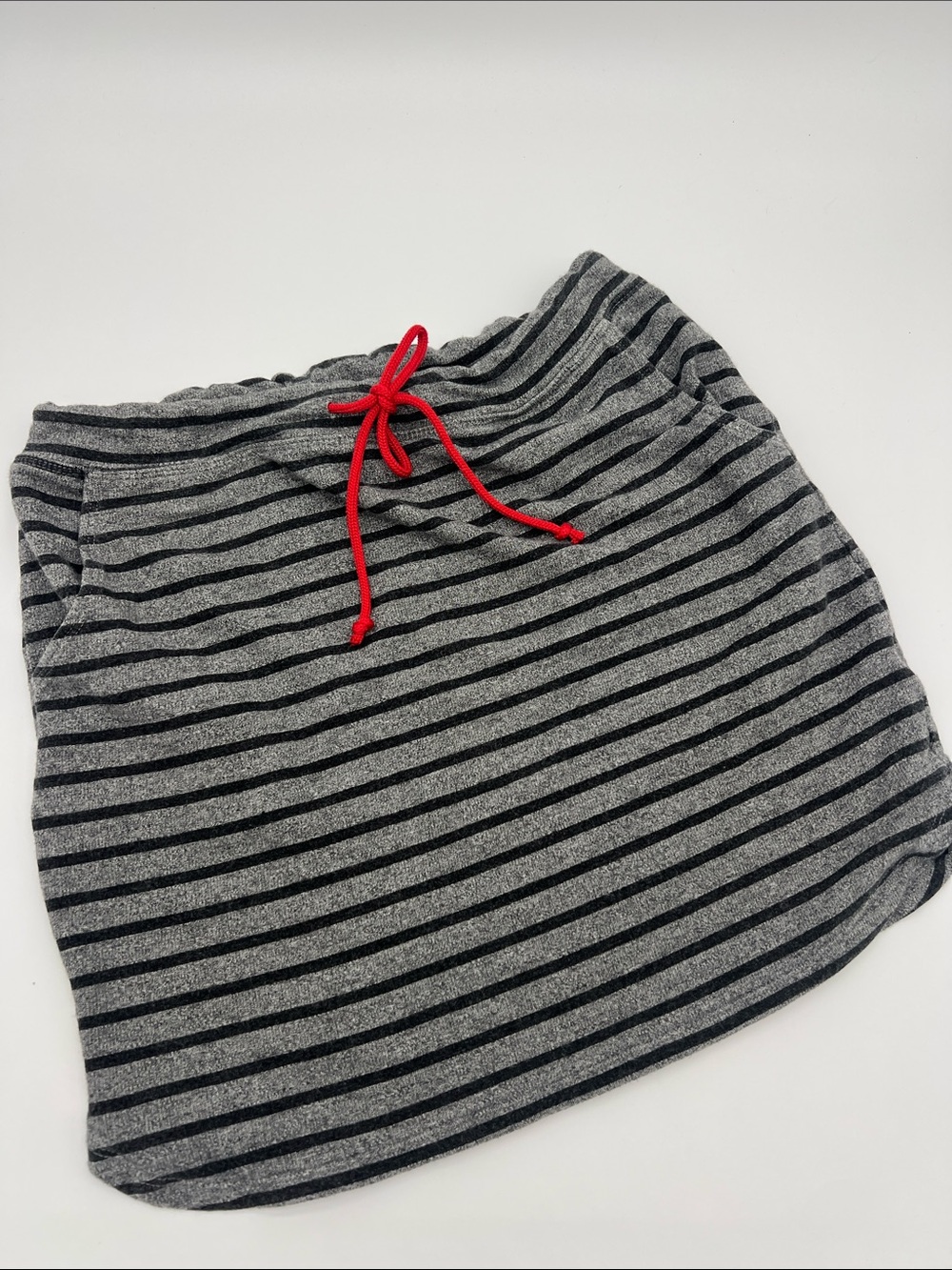 Sundry Gray & Black Striped Mini Skirt with Red Drawstring